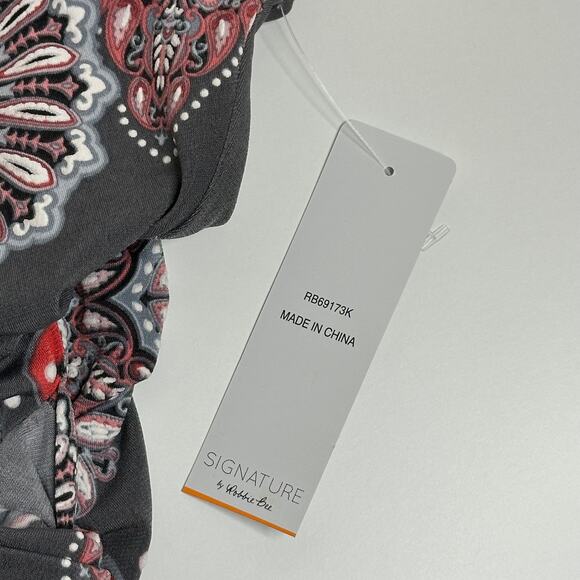 NWT Robbie Bee Gray Coral Floral Circles Faux Wrap Dress Womens Size Medium M - Picture 9 of 12